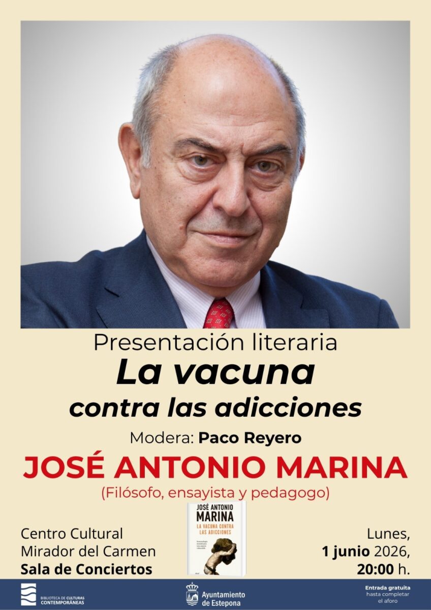 En el Mirador del Carmen se presenta el 1 de junio 'La vacuna contra las adicciones', el nuevo ensayo de José Antonio Marina